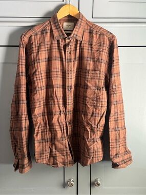 Billy Reid Brown Black Plaid Lightweight Shirt
